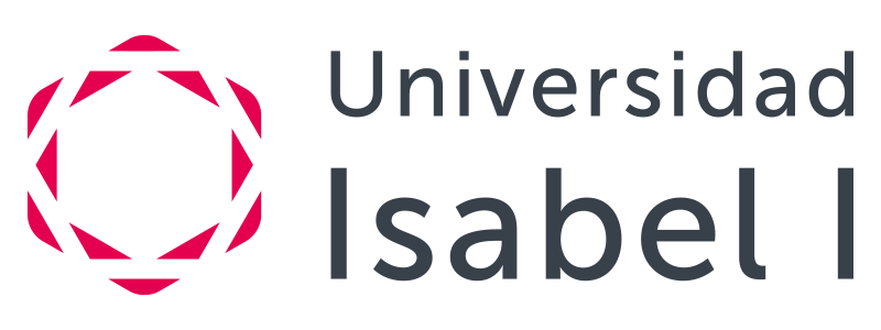 Logo de la Universidad Isabel I con símbolo geométrico rojo y texto en gris oscuro.